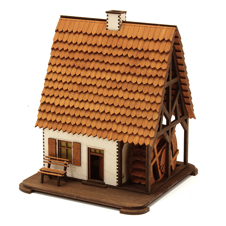 Räucherhaus Wassermühle farbig selber bauen Rauchhaus Erzgebirge Mühle Kunstgewerbe Bastelsatz Raeucherhausbausatz selber machen Bastelset gebeizt DAMASU Holzkunst Holzbastelset Seiffen Räucherhaus basteln Bausatz farbig Holzbausatz erzgebirgische Wassermühle Volkskunst