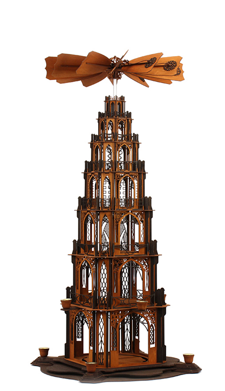 Bastelsatz große gotische Weihnachtspyramide 6 Etagen Pyramidenteller basteln Wendeltreppe selber bauen erzgebirgische Bausatz Holzbastelset Holzkunst Bastelsatz Pyramide Kunstgewerbe Seiffen gotische Volkskunst Weihnachtspyramide selber machen Holzbausatz Erzgebirge DAMASU Gotikpyramide Dompyramide Bastelset Kirchenpyramide Gothicpyramide