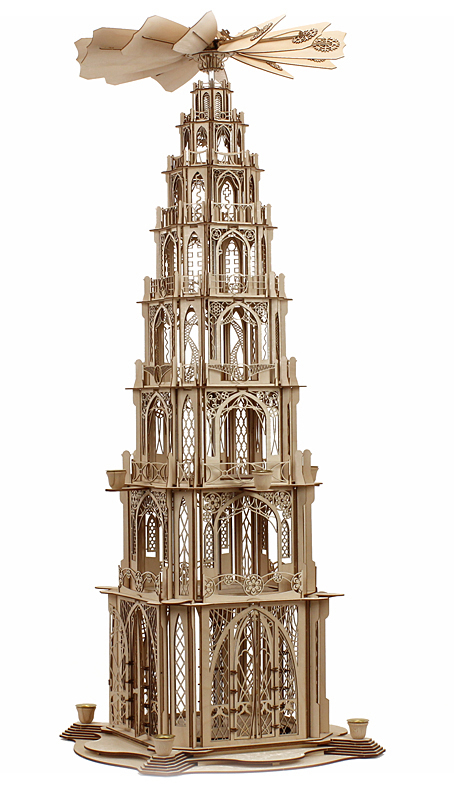 Bastelsatz große gotische Weihnachtspyramide 7 Etagen Pyramidenteller Volkskunst Gotikpyramide selber bauen Bausatz Kirchenpyramide erzgebirgische Weihnachtspyramide Seiffen Kunstgewerbe Dompyramide Wendeltreppe selber machen Bastelset Bastelsatz DAMASU gotische basteln Gothicpyramide Holzbastelset Erzgebirge Holzbausatz Holzkunst Pyramide