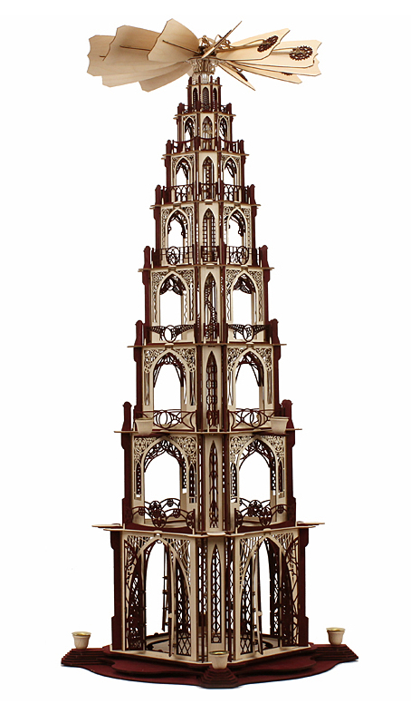 Bastelsatz große gotische Weihnachtspyramide 7 Etagen Pyramidenteller Wendeltreppe Bastelset selber machen Kunstgewerbe Gothicpyramide Pyramide selber bauen Holzbastelset Bastelsatz Erzgebirge Holzkunst basteln Kirchenpyramide Dompyramide Holzbausatz Seiffen Weihnachtspyramide Volkskunst DAMASU Bausatz erzgebirgische gotische Gotikpyramide