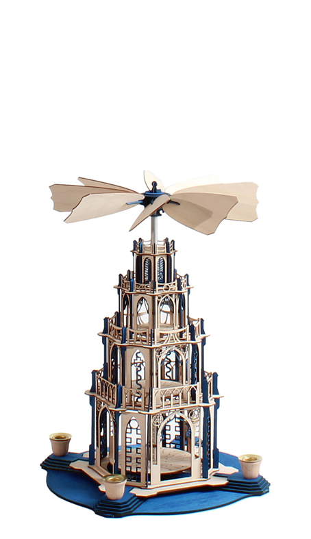 Holzbastelsatz gotische Weihnachtspyramide von DAMASU-Holzkunst Kunstgewerbe Gotikpyramide basteln Gothicpyramide Kirchenpyramide Holzbausatz Dompyramide Volkskunst Seiffen selber machen gotische Holzbastelset Weihnachtspyramide Erzgebirge Bastelset selber bauen Pyramide Wendeltreppe erzgebirgische Holzkunst DAMASU Bastelsatz Bausatz