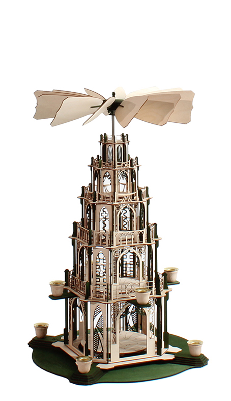 Bausatz Erzgebirgspyramide von DAMASU-Holzkunst erzgebirgische Bastelset Holzbastelset Holzbausatz Gotikpyramide Volkskunst selber machen Kunstgewerbe Kirchenpyramide gotische Weihnachtspyramide Holzkunst Pyramide Seiffen Bastelsatz selber bauen Wendeltreppe basteln Erzgebirge Gothicpyramide Bausatz Dompyramide DAMASU