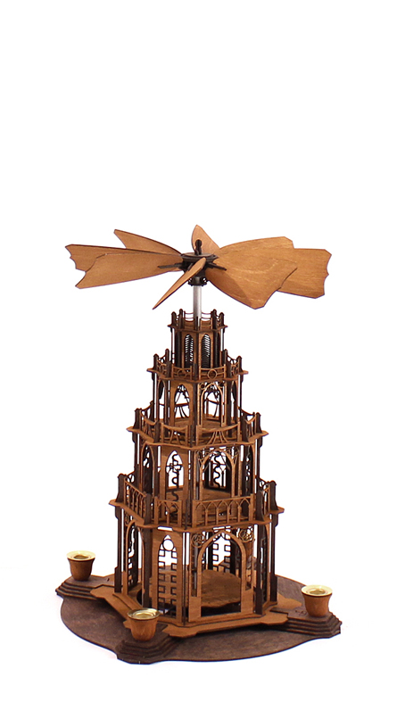 Holzbastelsatz Gothic-Pyramide von DAMASU-Holzkunst Holzbastelset Bastelset Dompyramide selber bauen Holzkunst Gotikpyramide Weihnachtspyramide selber machen basteln Kunstgewerbe gotische Holzbausatz Seiffen Volkskunst erzgebirgische Pyramide Kirchenpyramide Wendeltreppe Erzgebirge Bausatz Bastelsatz DAMASU Gothicpyramide