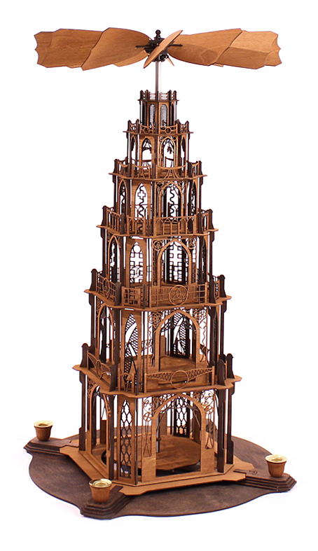 Bastelset Erzgebirgspyramide von DAMASU-Holzkunst Holzbausatz erzgebirgische Holzbastelset Volkskunst basteln Gothicpyramide selber machen Wendeltreppe Dompyramide Bausatz Kunstgewerbe Pyramide DAMASU Gotikpyramide Bastelsatz Erzgebirge selber bauen gotische Kirchenpyramide Holzkunst Bastelset Seiffen Weihnachtspyramide