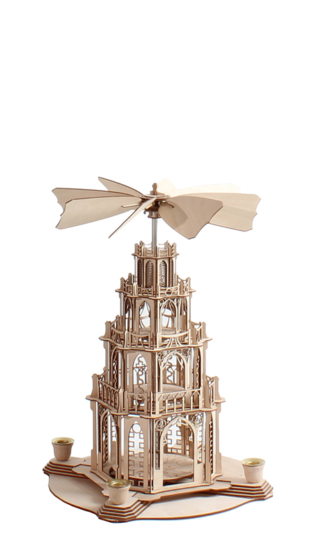 Bastelsatz gotische Weihnachtspyramide von DAMASU-Holzkunst Bausatz Gothicpyramide Holzkunst selber bauen erzgebirgische Holzbausatz Pyramide selber machen Bastelset Kirchenpyramide Erzgebirge Wendeltreppe Seiffen Volkskunst Weihnachtspyramide Bastelsatz Holzbastelset DAMASU Dompyramide Gotik Gotikpyramide basteln Kunstgewerbe gotische