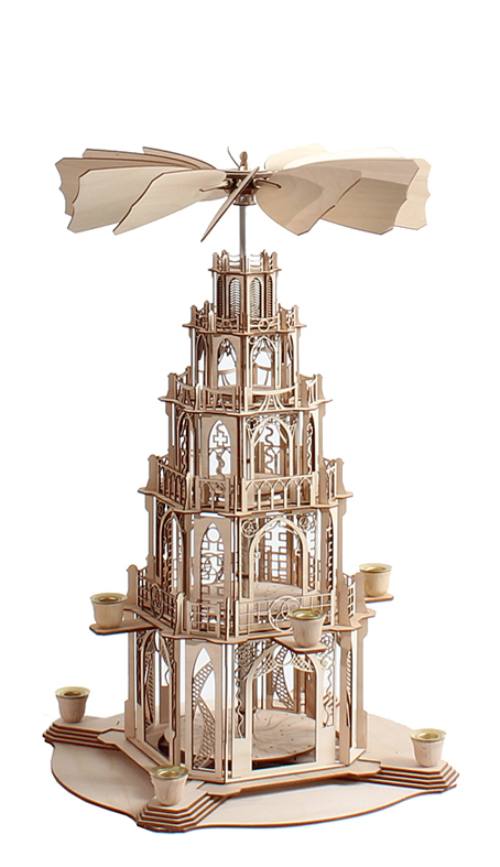 Bastelsatz gotische Weihnachtspyramide von DAMASU-Holzkunst Kunstgewerbe selber machen DAMASU Erzgebirge Bastelset Holzbastelset Bausatz gotische erzgebirgische Seiffen Gothicpyramide basteln Holzbausatz selber bauen Volkskunst Gotikpyramide Dompyramide Weihnachtspyramide Wendeltreppe Holzkunst Bastelsatz Kirchenpyramide Pyramide