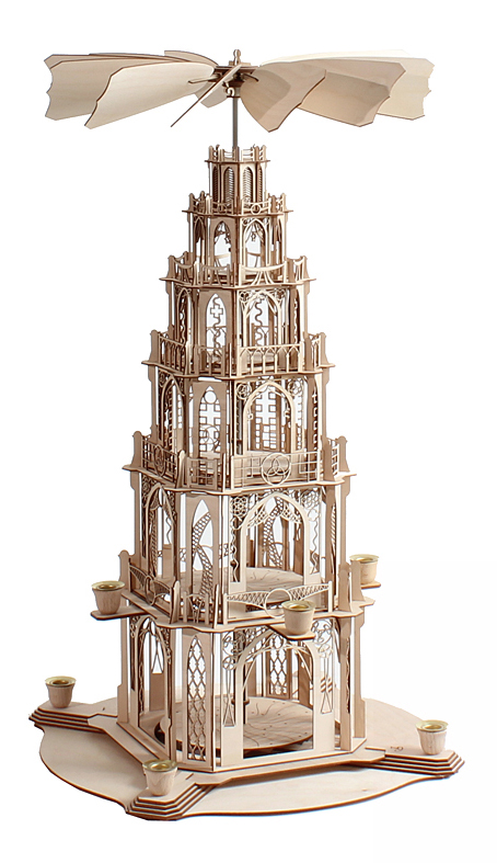 Holzbastelsatz Gotikpyramide von DAMASU-Holzkunst Bastelset Gothicpyramide Seiffen DAMASU Holzbausatz Kirchenpyramide Wendeltreppe Weihnachtspyramide Dompyramide selber bauen Erzgebirge gotische Gotikpyramide erzgebirgische basteln selber machen Holzkunst Bausatz Holzbastelset Bastelsatz Volkskunst Pyramide Kunstgewerbe