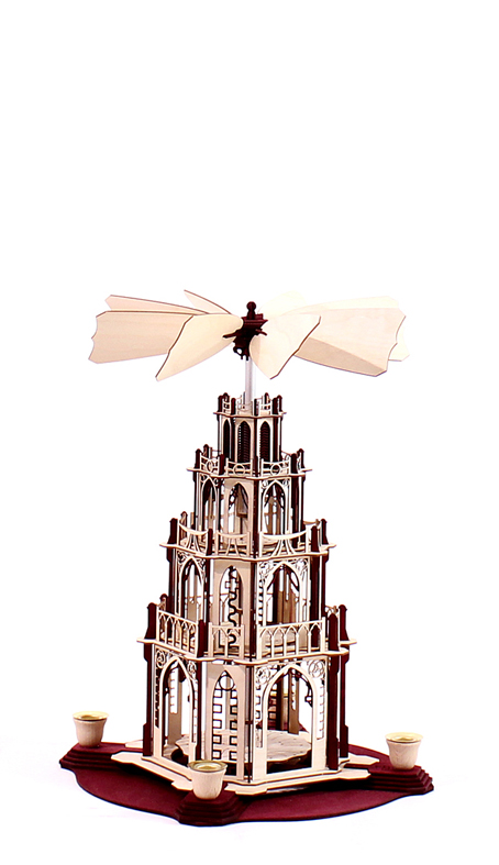 Bausatz Dompyramide von DAMASU-Holzkunst selber machen Gothicpyramide Volkskunst selber bauen Dompyramide Kunstgewerbe Weihnachtspyramide basteln Holzbausatz Bausatz gotische Gotikpyramide Bastelset Pyramide erzgebirgische Kirchenpyramide DAMASU Holzbastelset Erzgebirge Bastelsatz Holzkunst Wendeltreppe Seiffen