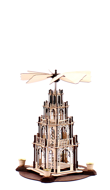 Bastelsatz gotische Weihnachtspyramide von DAMASU-Holzkunst Holzbastelset Holzbausatz Seiffen Wendeltreppe Bastelsatz Holzkunst DAMASU Erzgebirge gotische selber bauen basteln Dompyramide Weihnachtspyramide Kirchenpyramide selber machen Gothicpyramide Bastelset erzgebirgische Bausatz Volkskunst Gotikpyramide Kunstgewerbe Pyramide