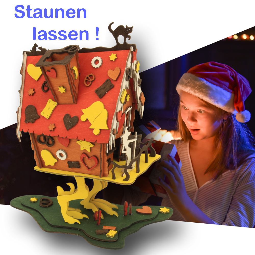 Räucherhaus Hexenhaus, Babajaga, Pfefferkuchenhaus, Hänsel und Gretel, Hexe, Bastelsatz, DAMASU, Erzgebirge, Holzkunst, selber bauen, Weihnachten, basteln, Seiffen