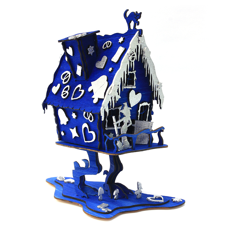 Räucherhaus Hexenhaus blau/silber dunkelbraun, Hexenhaus, Pfefferkuchenhaus, Hänsel und Gretel, Babajaga, Räucherhaus, Rauchhaus, Bastelsatz, DAMASU, Erzgebirge, Holzkunst, Bastelset, selber bauen, Weihnachten, basteln, Seiffen