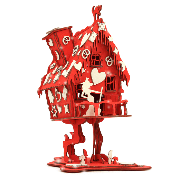 rot-weiss, Hexenhaus, Pfefferkuchenhaus, Hänsel und Gretel, Babajaga, Räucherhaus, Rauchhaus, Bastelsatz, DAMASU, Erzgebirge, Holzkunst, Bastelset, selber bauen, Weihnachten, basteln, Seiffen