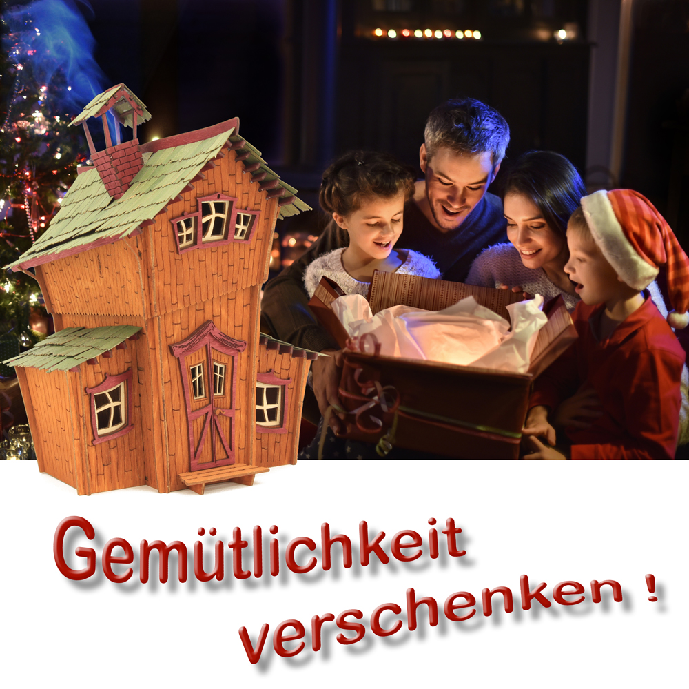 Räucherhaus Waldhaus oder Bretterbude, Bastelsatz, DAMASU, Erzgebirge, Holzkunst, selber bauen, Weihnachten, basteln, Seiffen